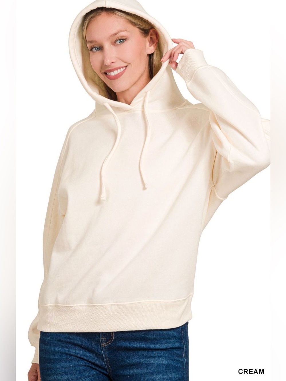 Zenana Cream Hoodie Long Sleeve Relaxed Fit